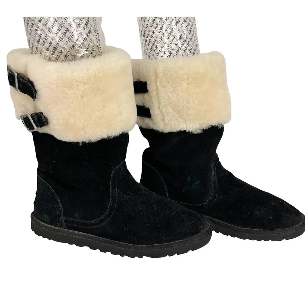 Ugg Australia Aleyah Boots Big Kid 5 Black Suede Sheepskin